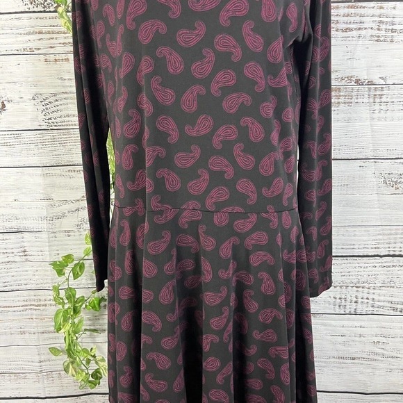 Michael Kors Dress size Large Purple Black Paisley Slinky Stretch High Low Boho - Picture 7 of 13
